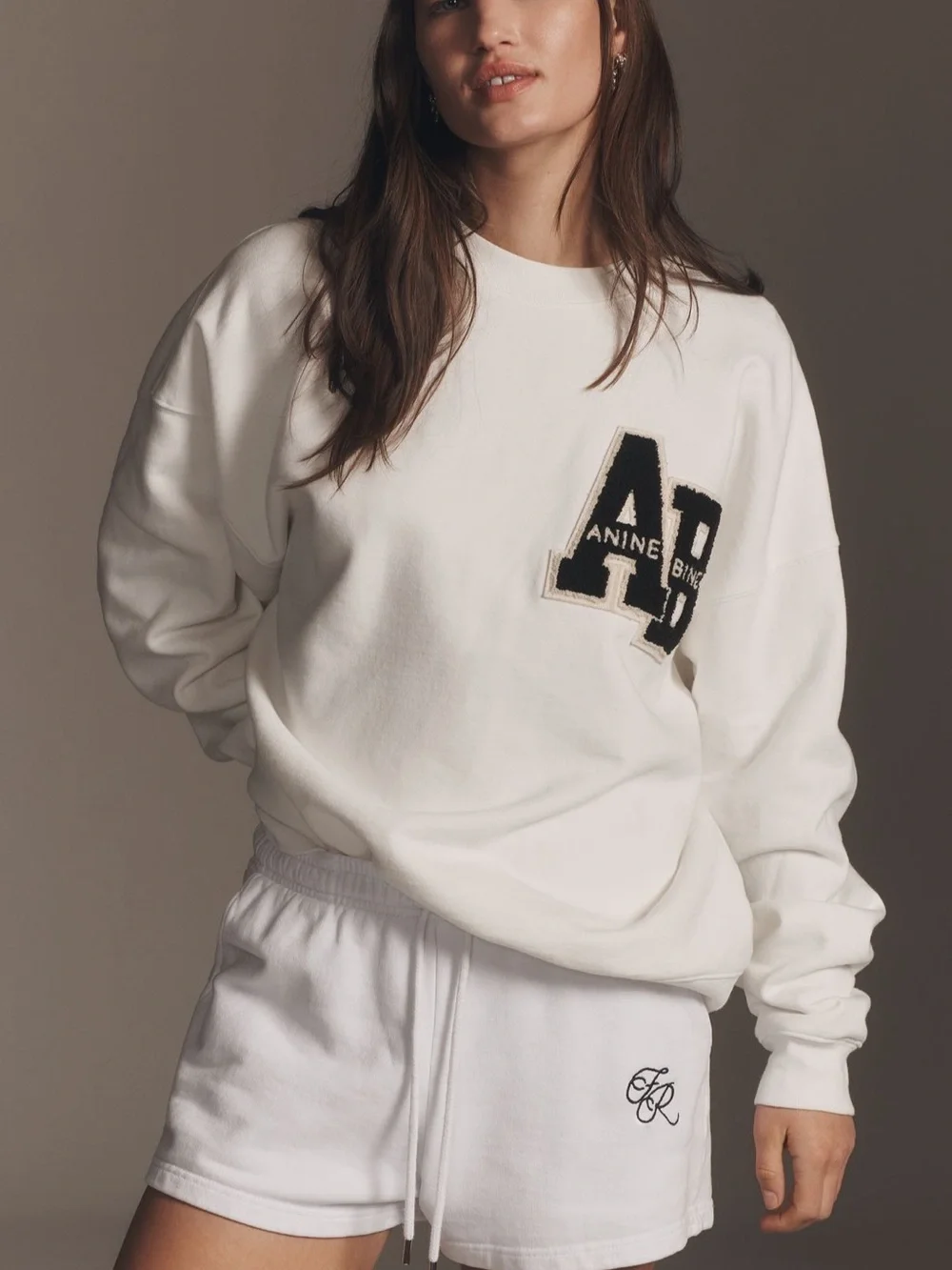 Anine Bing Off-White Logo Appliqué Crew Sweatshirt - Picture 1 of 5